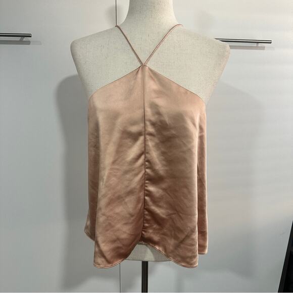 Obando Collective Size 2 Gold Pink Elegant Satin Halter Top Silky Tank Shell - Picture 4 of 16